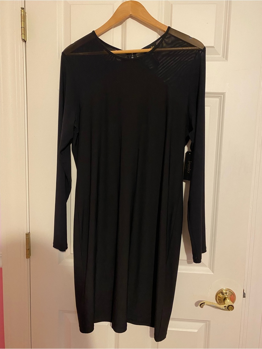 Laundry by Design black long sheer mesh sleeve dress, knee length. NWT